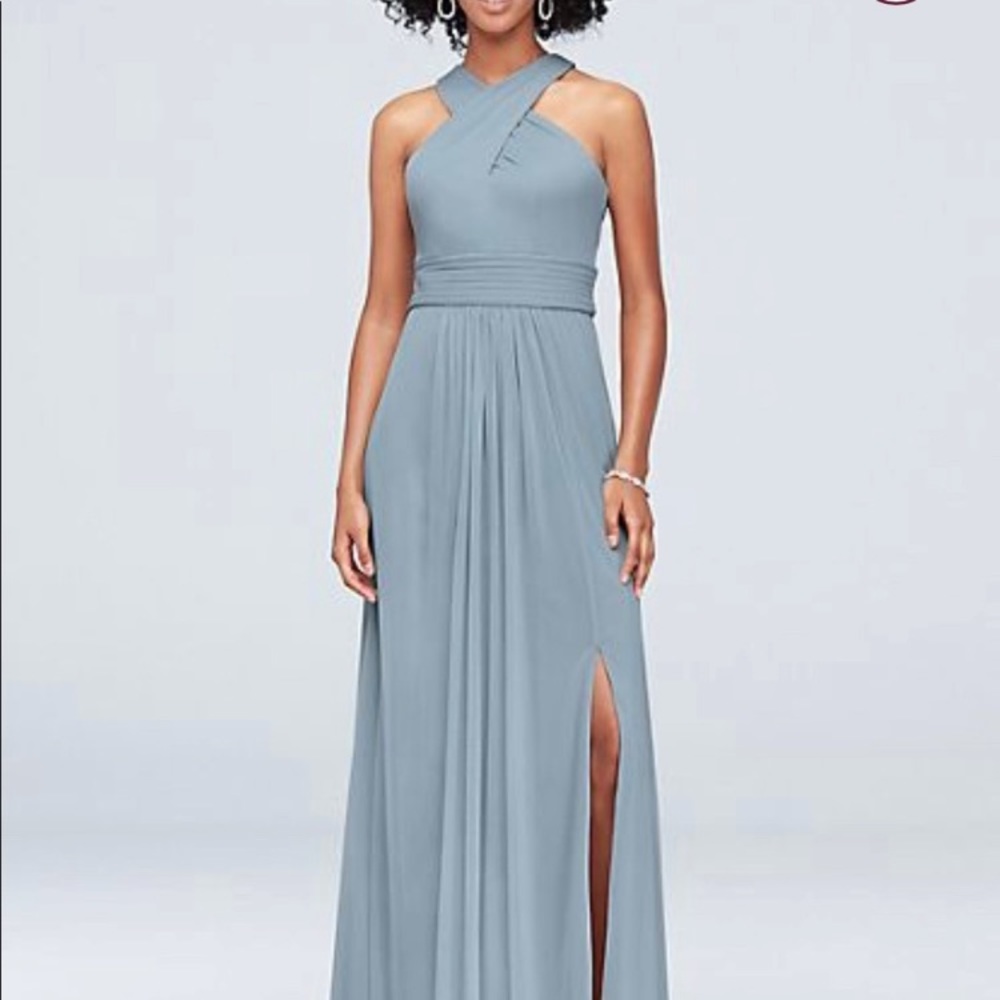 David's Bridal Blue Halter Maxi Dress